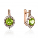 Серьги с фианитом, хризолитом и  фианитом из красного золота 585 пробы