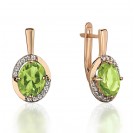 Серьги с фианитом и хризолитом из красного золота 585 пробы