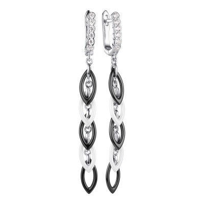 Серьги с цирконом и керамикой из серебра 925 пробы фото