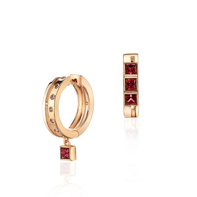 Серьги с бриллиантом и родолитом из красного золота 585 пробы фото