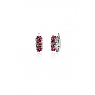 Серьги с бриллиантом и турмалином из белого золота 750 пробы фото