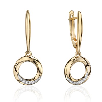 Серьги с бриллиантом из желтого золота 585 пробы фото