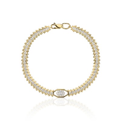 Браслет с фианитом и  фианитом из желтого золота 585 пробы фото