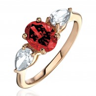 Кольцо с гранатом и  фианитом из красного золота 585 пробы фото