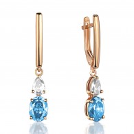 Серьги с топазом и  фианитом из красного золота 585 пробы фото