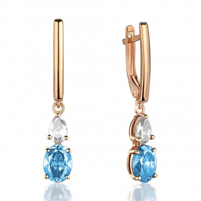 Серьги с топазом и  фианитом из красного золота 585 пробы фото