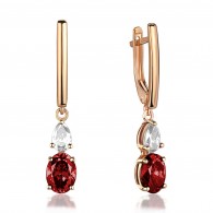 Серьги с гранатом и  фианитом из красного золота 585 пробы фото