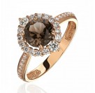 Кольцо с раухтопазом и  фианитом из красного золота 585 пробы