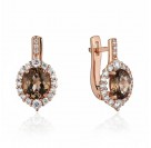 Серьги с раухтопазом и  фианитом из красного золота 585 пробы