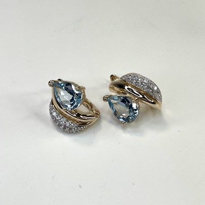 Серьги с топазом и  фианитом из красного золота 585 пробы фото