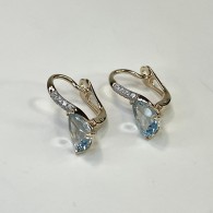 Серьги с топазом и  фианитом из красного золота 585 пробы фото