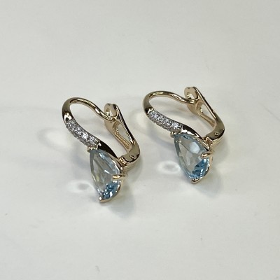 Серьги с топазом и  фианитом из красного золота 585 пробы фото