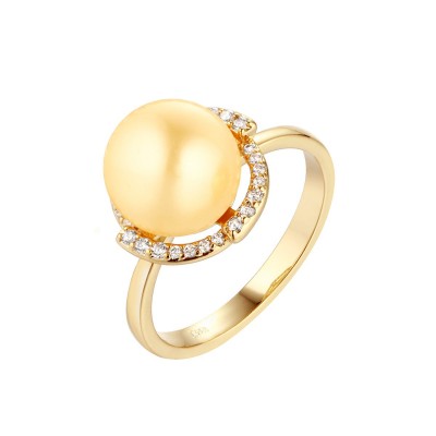 Кольцо с цирконом и жемчугом из серебра 925 пробы фото