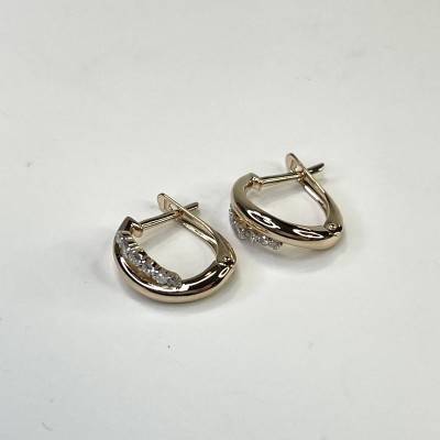 Серьги с бриллиантом из красного золота 585 пробы фото