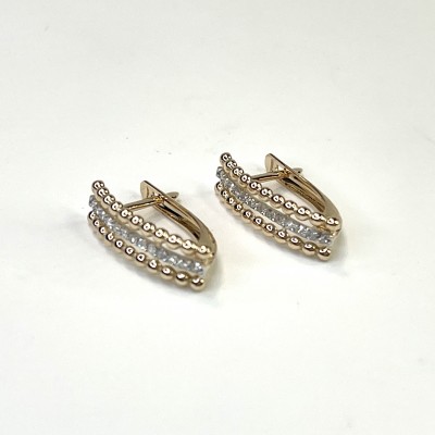 Серьги с бриллиантом из красного золота 585 пробы фото