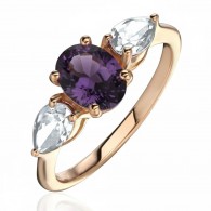 Кольцо с аметистом и  фианитом из красного золота 585 пробы фото