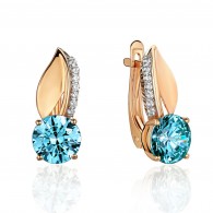 Серьги с топазом и  фианитом из красного золота 585 пробы фото