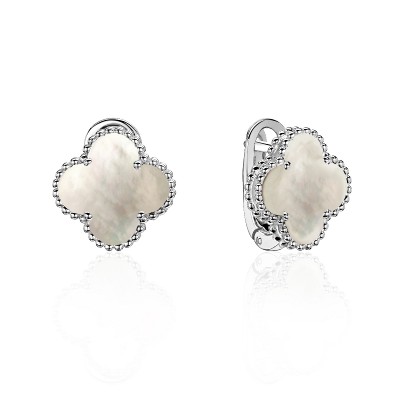Серьги с перламутром из белого золота 585 пробы фото