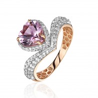 Кольцо с аметистом и  фианитом из красного золота 585 пробы фото