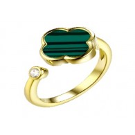 Кольцо с цирконом и малахитом из серебра 925 пробы фото