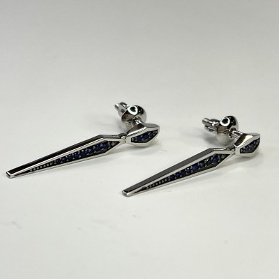 Серьги с сапфиром из белого золота 585 пробы фото