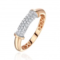 Кольцо с фианитом и  фианитом из красного золота 585 пробы фото