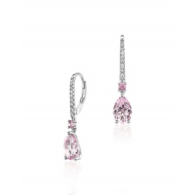 Серьги с бриллиантом, сапфиром и Кунцит из белого золота 585 пробы фото