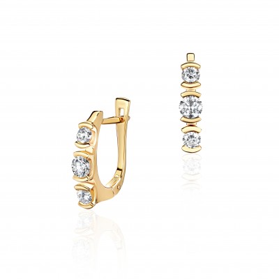 Серьги с бриллиантом из желтого золота 750 пробы фото