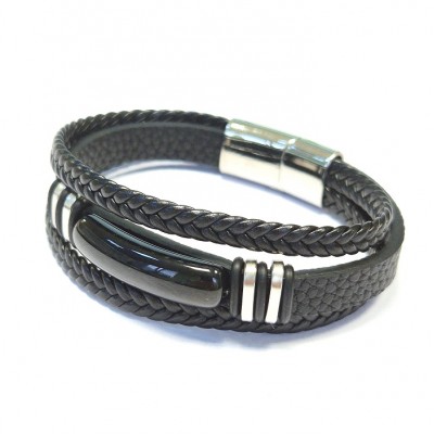 Браслет с ониксом и Кожа фото