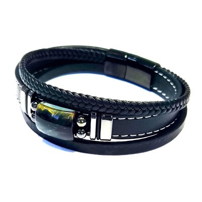 Браслет с тигровым глазом и Кожа фото