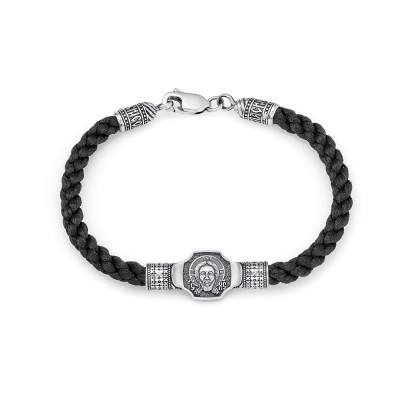 Браслет текстильный "Спаси и Сохрани" из серебра 925 пробы, Центральная часть 39мм*12мм фото