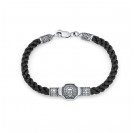 Браслет текстильный "Спаси и Сохрани" из серебра 925 пробы, Центральная часть 39мм*12мм