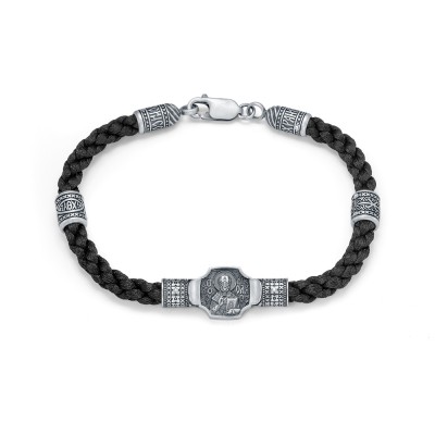 Браслет Св.Николай "Спаси и Сохрани" из серебра 925 пробы, Центральная часть 29мм*12мм , бусины 9мм*7мм фото