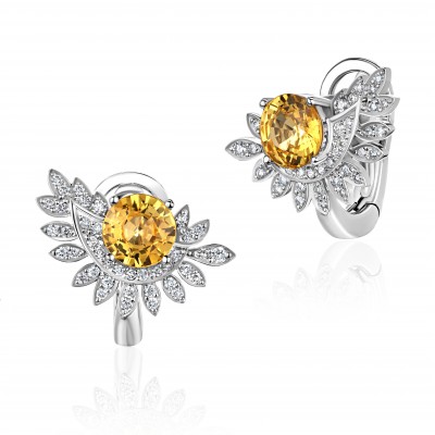 Серьги с бриллиантом и сапфиром из белого золота 585 пробы фото