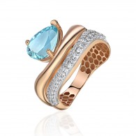 Кольцо с топазом и  фианитом из красного золота 585 пробы фото