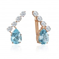 Серьги с топазом и  фианитом из красного золота 585 пробы фото