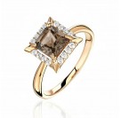 Кольцо с раухтопазом и  фианитом из красного золота 585 пробы