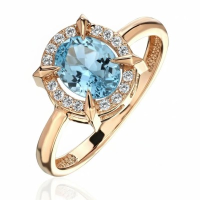 Кольцо с топазом и  фианитом из красного золота 585 пробы фото