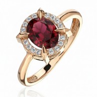 Кольцо с гранатом и  фианитом из красного золота 585 пробы фото