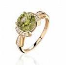 Кольцо с фианитом и хризолитом из красного золота 585 пробы