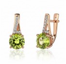 Серьги с фианитом и хризолитом из красного золота 585 пробы