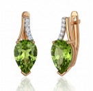 Серьги с фианитом и хризолитом из красного золота 585 пробы