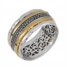 Кольцо Душевный покой "«ГОСПОДИ,ДАЙ МНЕ ..." с зеленым агатом из серебра 925 пробы с позолотой 999