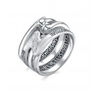 Кольцо Молитвенный щит ""Начало 90 псалма..." с сапфиром из серебра 925 пробы