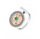 Кольцо Хризма "Защити, спаси и п..." с зеленым агатом из серебра 925 пробы с позолотой 585, 2 мм