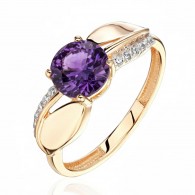 Кольцо с аметистом и  фианитом из красного золота 585 пробы фото