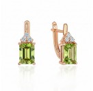 Серьги с фианитом и хризолитом из красного золота 585 пробы