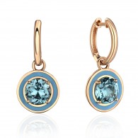 Серьги с топазом и эмалью из красного золота 585 пробы фото