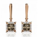 Серьги с раухтопазом и  фианитом из красного золота 585 пробы