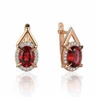 Серьги с гранатом и  фианитом из красного золота 585 пробы фото